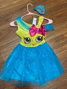 Shopkins Yellow & Blue Tulle Character Dress with Pink Bow